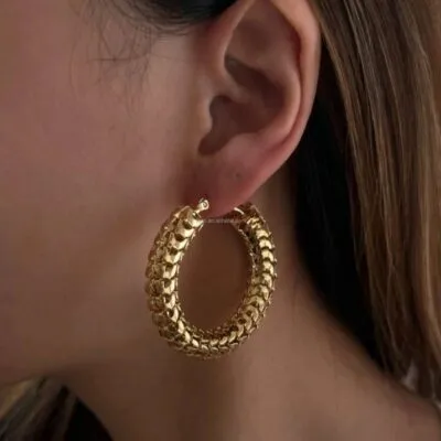 أقراط دائرية مطلية بالذهب عيار 18 قيراطًا،