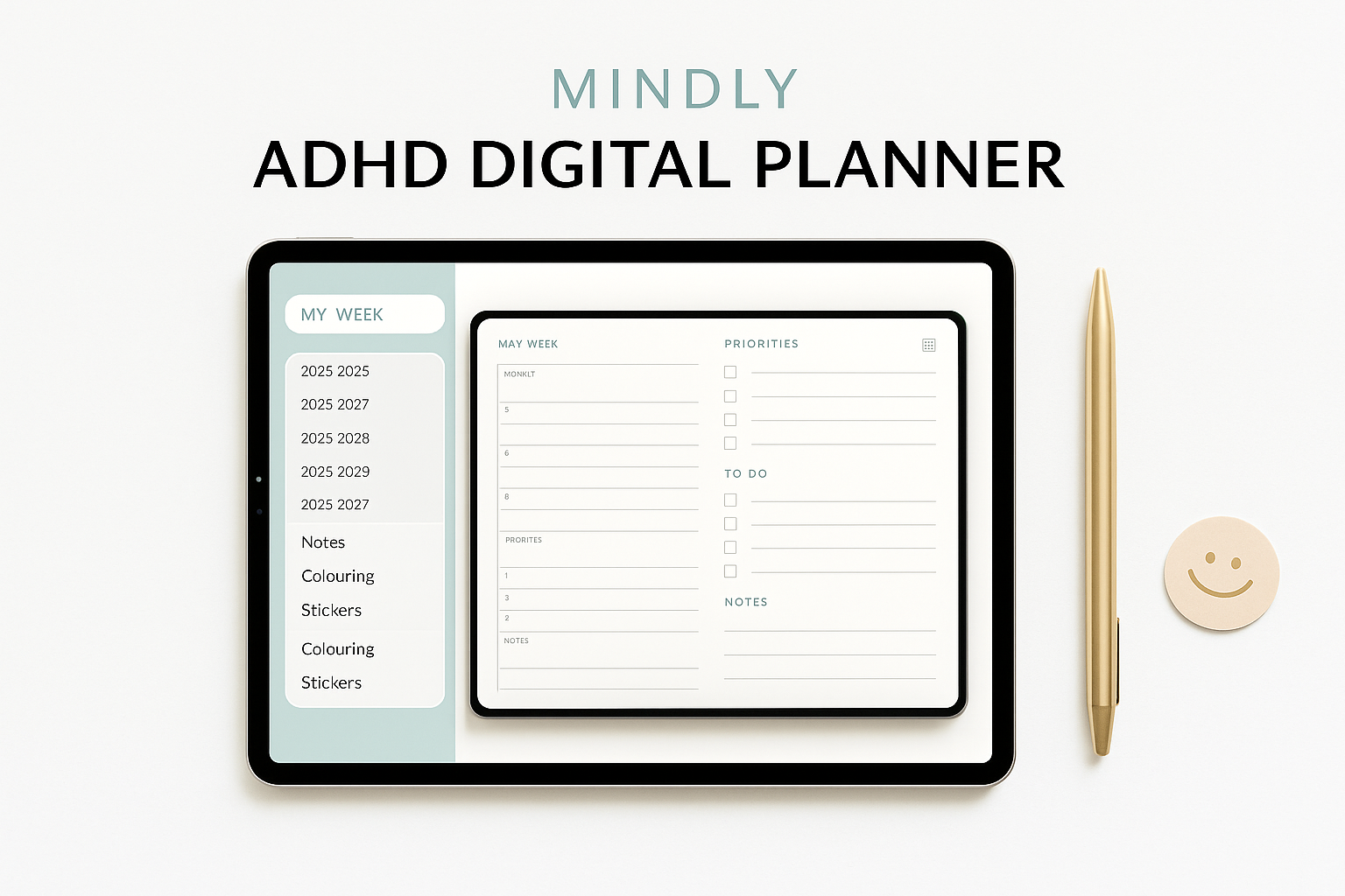 MINDLY Planner flatlay clean modern